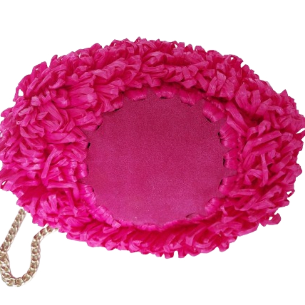 Caterina Bertini Fuschia Pink Loop Raffia Chain Bag Purse Handbag Crossbody NWT - Picture 8 of 12